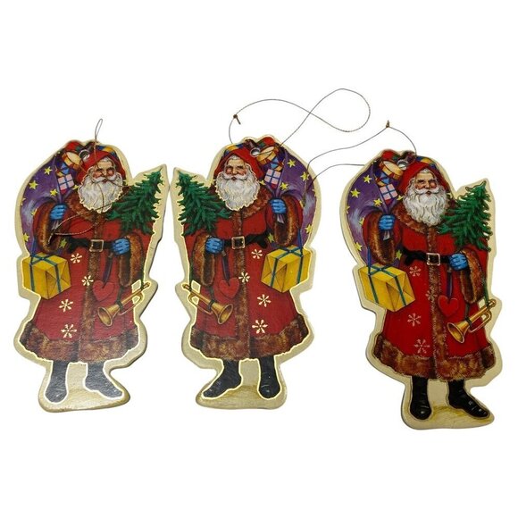 Vintage Christmas Ornaments Old World Santas Set of 3 Cardboard Victorian Style - Picture 7 of 7